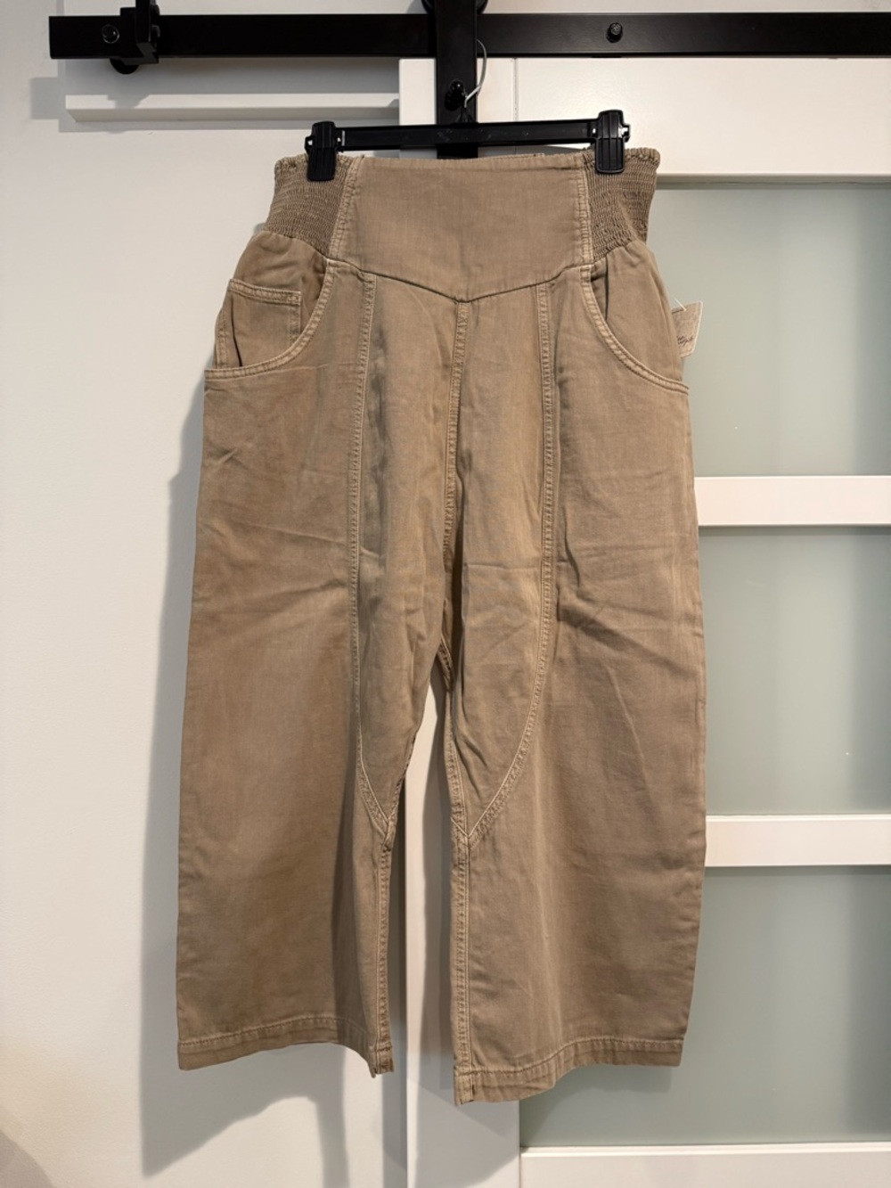 NWT! We The Free Free people Cropped High-Waist Wide Leg Pants in Beige - Picture 4 of 9